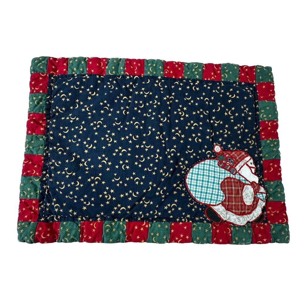 Santa Claus Placemats Set of 6 Patchwork Red Green Navy Set of 6